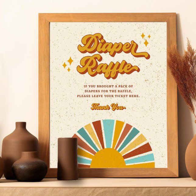 Retro Boho Sun Baby Shower Diaper Raffle Sign (Creator Uploaded)