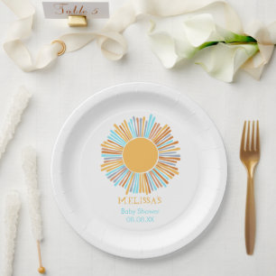 Retro boho sun here comes the sun paper plates