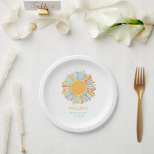 Retro boho sun here comes the sun paper plates