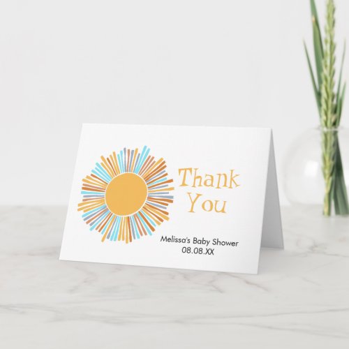 Retro Boho Sun Here Comes The Sun Photo Thank You Card