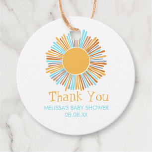 Retro Boho Sun Here Comes The Sun Thank You Favor Tags
