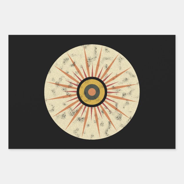 Retro Boho Sunburst Design Wrapping Paper Sheets (Front)
