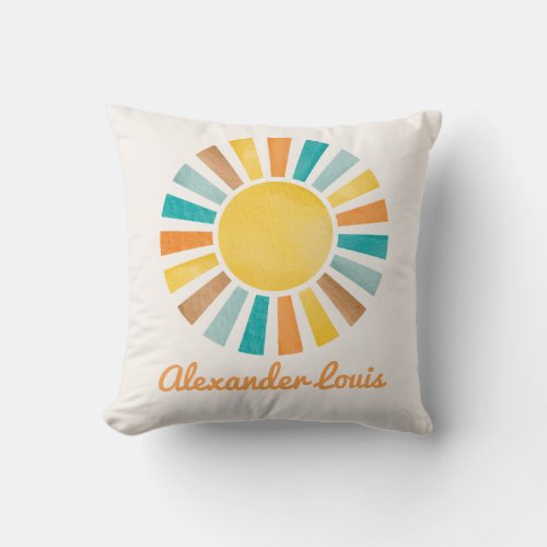 Retro Boho Sunshine Baby Boy Nursery Throw Pillow