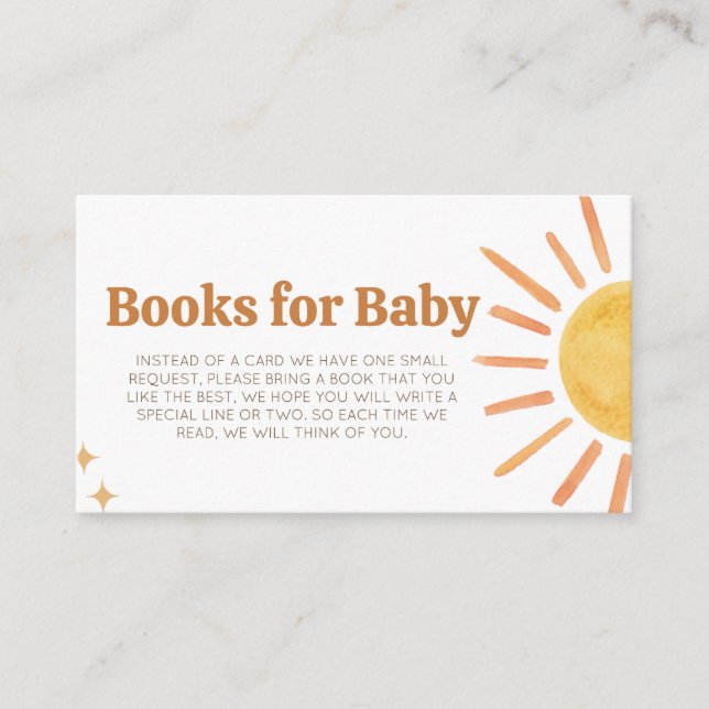 Retro Boho Sunshine Baby Shower Books for Baby Enclosure Card (Front)