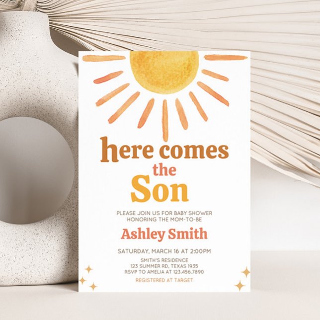 Retro Boho Sunshine Baby Shower  Invitation (Boy Boho Sunshine Baby Shower Invitation)