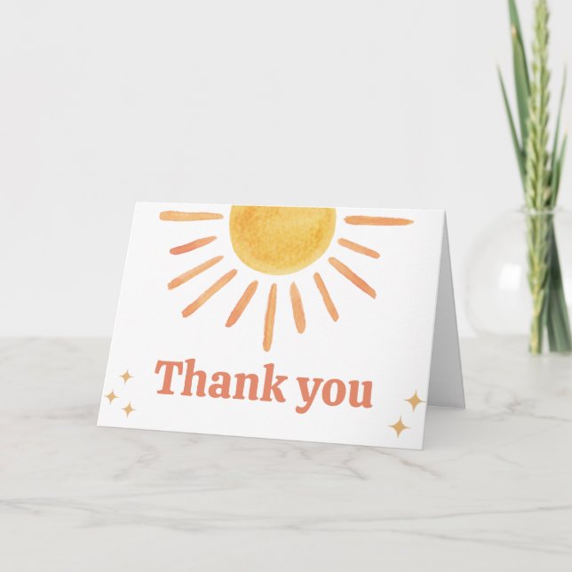 Retro Boho Sunshine Baby Shower Thank You Card (Front)