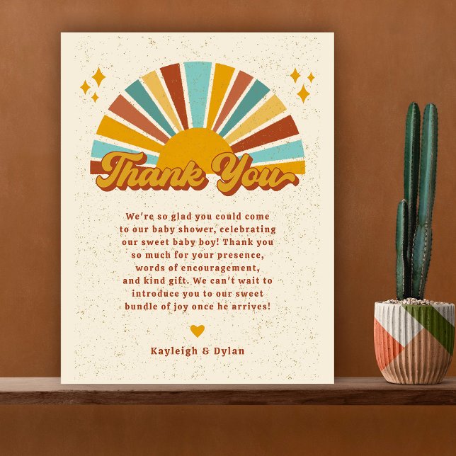 Retro Boho Sunshine Baby Shower  Thank You Card (Creator Uploaded)
