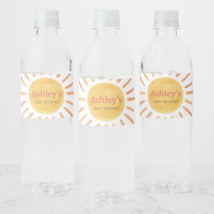 Retro Boho Sunshine Baby Shower Water Bottle Label