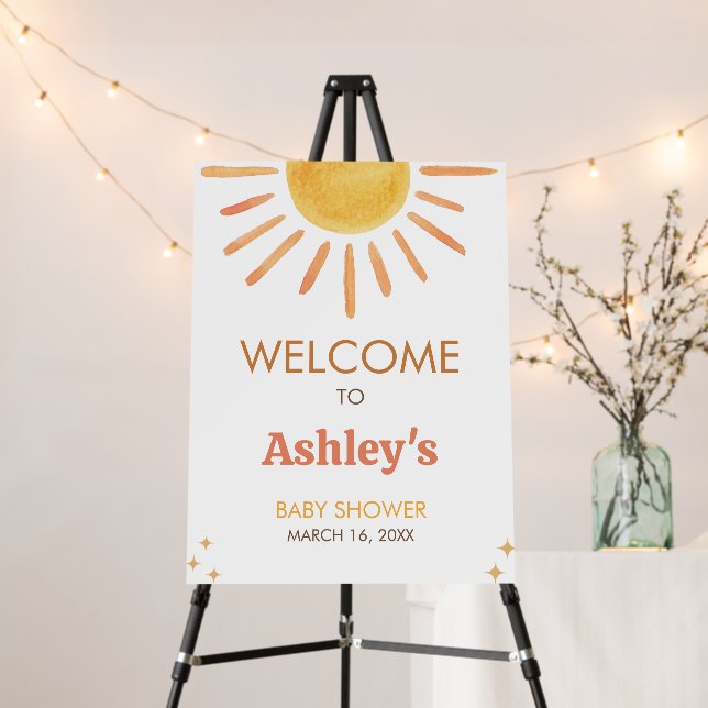 Retro Boho Sunshine Baby Shower Welcome Sign (In Situ (Stand))