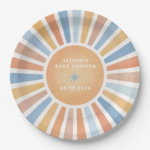 Retro Boho Sunshine Boy Baby Shower Paper Plates
