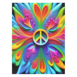 Retro Boho Tablecloth Peace Sign Vintage Hippie
