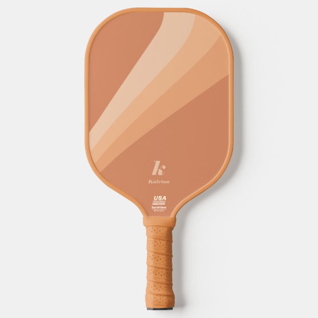 Retro Boho Tan Terracotta Wave Personalized Pickleball Paddle (Front)