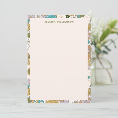 Retro Boho Teal Brown Floral Cute Baby Shower Thank You Card