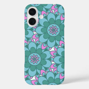 Retro Boho Teal Mandala Flower Pattern  iPhone 16 Case
