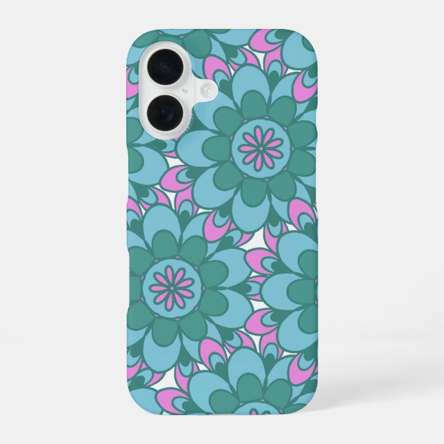 Retro Boho Teal Mandala Flower Pattern  Iphone Case (Back)