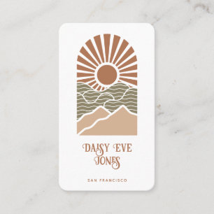 Retro Boho Terracotta And Sage Sun Mountains Business Card