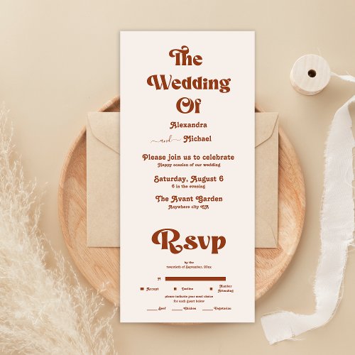 Retro Boho Terracotta Burnt Orange Wedding  All In All In One Invitation