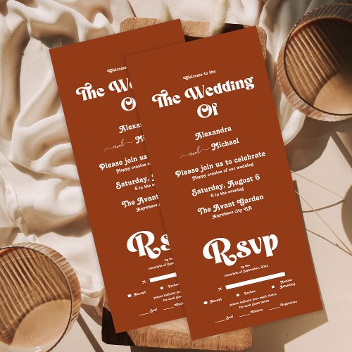 Retro Boho Terracotta Burnt Orange Wedding All In  All In One Invitation