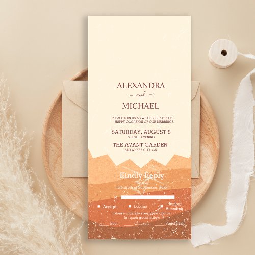 Retro Boho Terracotta Burnt Orange Wedding All In One Invitation