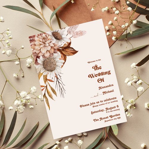 Retro Boho Terracotta Burnt Orange Wedding  Invita Invitation