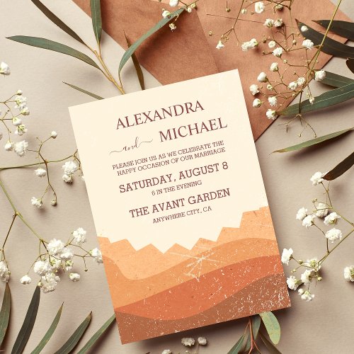 Retro Boho Terracotta Burnt Orange Wedding Invitation