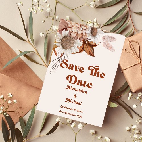 Retro Boho Terracotta Burnt Orange Wedding Save The Date