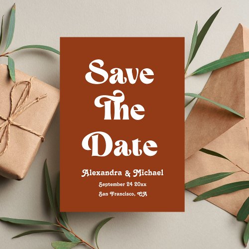 Retro Boho Terracotta Burnt Orange Wedding Save The Date