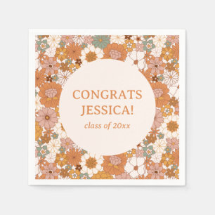 Retro Boho Terracotta Floral Cute Graduation Party Napkins