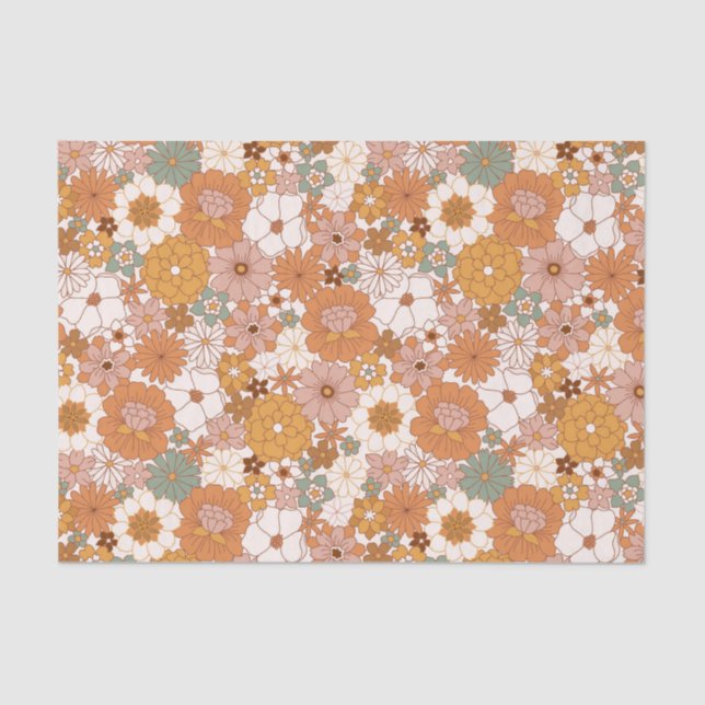 Retro Boho Terracotta Floral  Tissue Paper (Front)