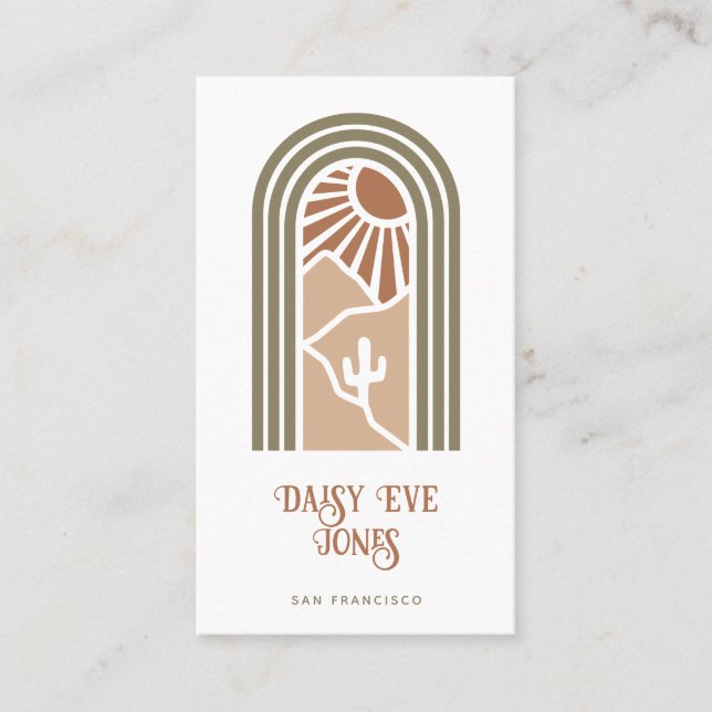 Retro Boho Terracotta Sage Southwest Sun Desert Business Card (Front)