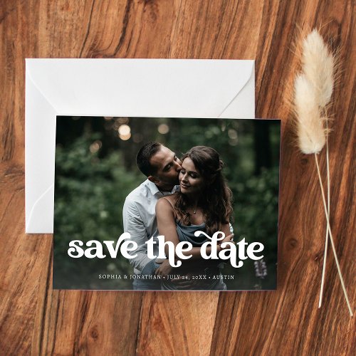 Retro Boho Typography and Photo  Save the Date
