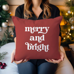 Retro Boho Typography | Merry and Bright Throw Pillow
