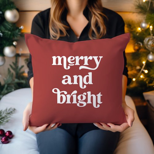 Retro Boho Typography  Merry and Bright Throw Pillow