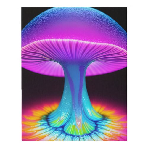 Retro Boho Vivid Hippy Neon Colors Mushroom Faux Canvas Print