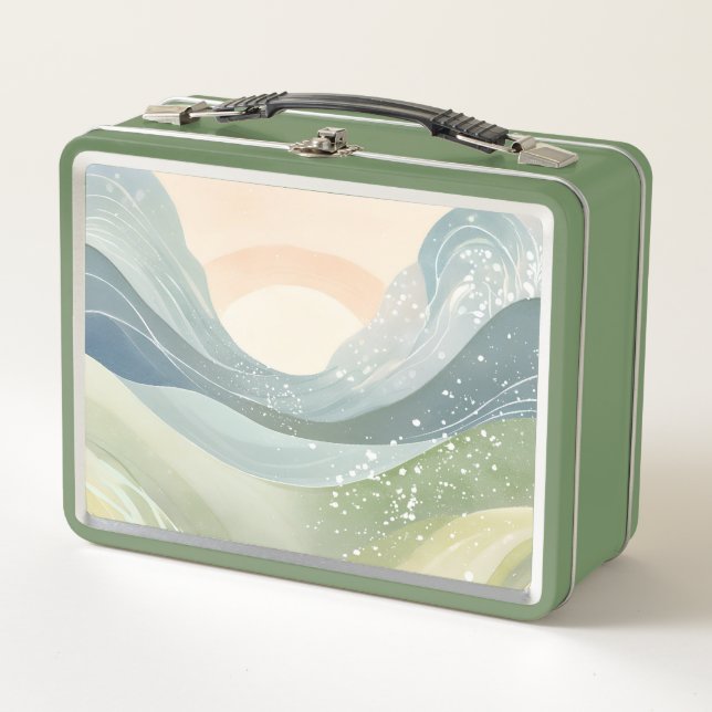 Retro Boho Watercolor Mountain View Metal Lunch Box (Front)