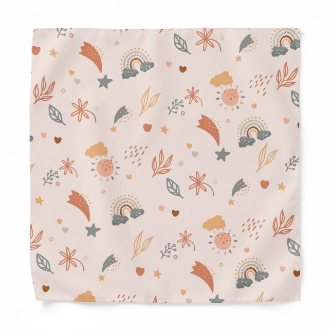 Retro Boho Watercolor Rainbow Neutral Bandana (Front)