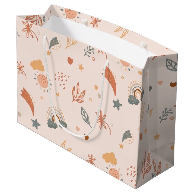 Retro Boho Watercolor Rainbow Neutral Large Gift Bag (Back Angled)