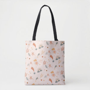 Retro Boho Watercolor Rainbow Neutral Tote Bag