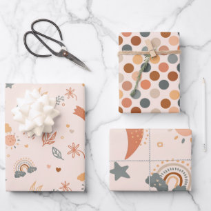 Retro Boho Watercolor Rainbow Neutral Wrapping Paper Sheets