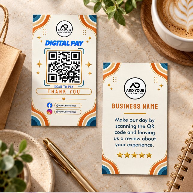 Retro Boho Wavy Digital Pay QR Code Logo Calling Card (Retro Boho Wavy Digital Pay QR Code Logo Calling Card
)
