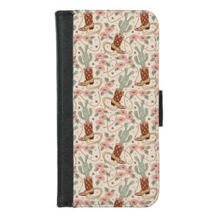 Retro Boho Western Cactus & Floral Cowboy Boot iPhone 8/7 Wallet Case