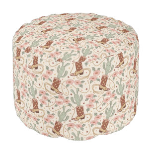 Retro Boho Western Cactus & Floral Cowboy Boot Pouf