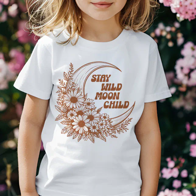 Retro Boho Wild Flower Moon Floral Line Art Quote T-Shirt