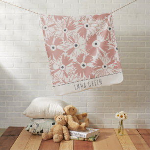 Retro Boho Wildflower Daisy Pattern Dusty Rose  Baby Blanket