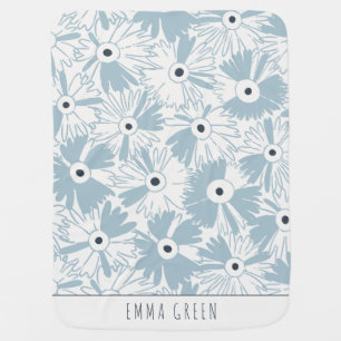 Retro Boho Wildflower Daisy Pattern Dusty Sky Blue Baby Blanket