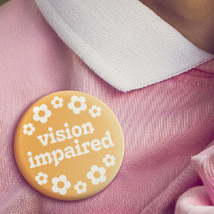Retro Boho Yellow Daisy Vision Impaired Button