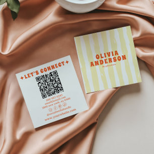 Retro Bold 70's Boho Groovy Funky Trendy QR Code Square Business Card