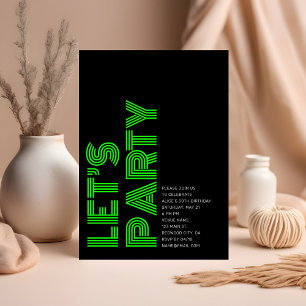 Retro Bold Birthday Party Black Green Invitation