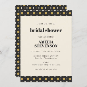 Retro Bold Black and Gold Floral Bridal Shower Invitation