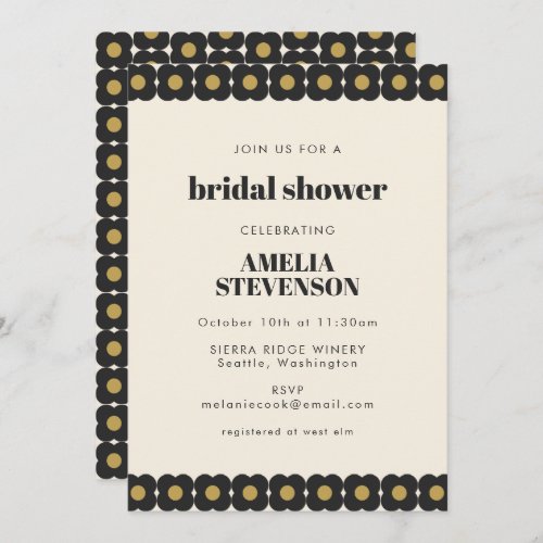 Retro Bold Black and Gold Floral Bridal Shower Invitation